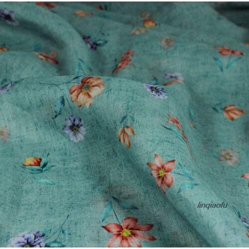 Original transparent summer flowers pure ramie printed fabric