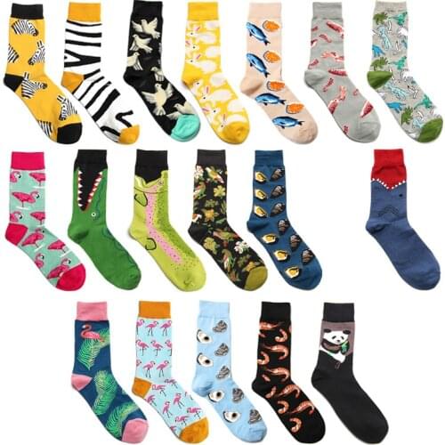 Peonfly Men Cartoon Flamingos Zebra Crocodile Colorful Funny Happy Fashion Casual Hip-hop Harajuku Street Maleskate Cotton Socks