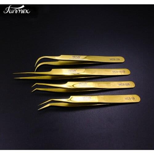 2019 NEW 100% Vetus MCS Series Golden Color Premium Super precision Tweezers for Eyelashes Extension Pinzas