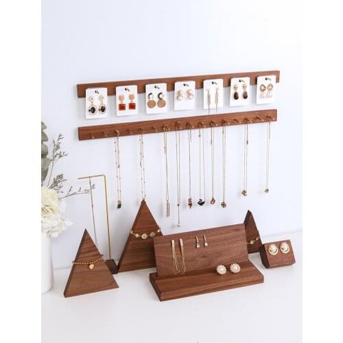 Solid Wood Black Walnut Hang up on the wall Jewelry Display Stand Pendant Necklace Earrings Display Holder