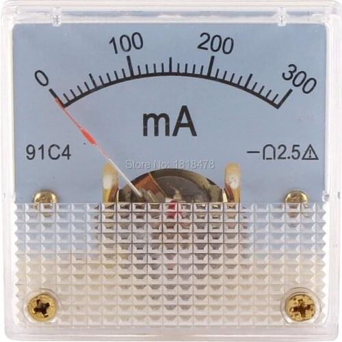 91C4 DC 0-300mA Rectangle Analog Panel Ammeter Gauge Amperemeter Class 2.5 45*45mm