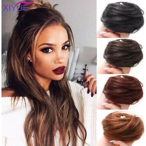 Girls Curly Scrunchie Chignon With Rubber Band Brown Gray Synthetic Hair Ring Wrap On Messy Bun Ponytails Straight Hair Tie