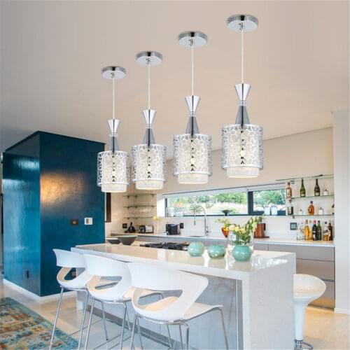 Modern Crystal Iron Pendant Lamp Dining Room Chandelier Decor E27 Base Hanging Ceiling Lamp