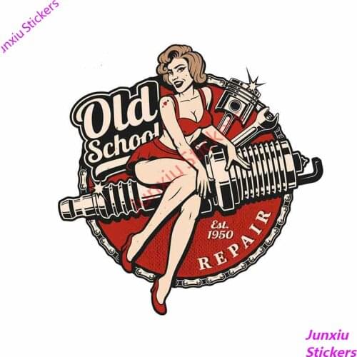 Reflective Car Stickers Retro Girl Pinup Old School Toolbox Cover Scratches Motorcycle Bumper Decals Auto Accessories KK15*15cm