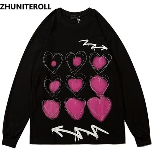 Hip Hop Men Sweatshirt Heart Graphics Print Sweatshirt 2021 Autumn Pullover Harajuku Cotton Casual Hoodie Streetwear Clothing