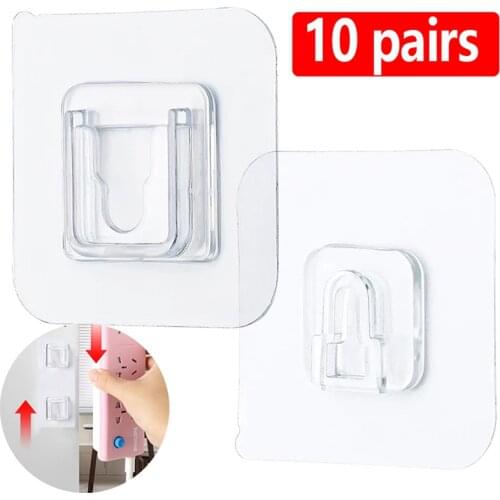 5/10 Pairs Double-Sided Adhesive Wall Hook Hanger Strong Transparent Wall Storage Sucker For Kitchen Bedroom Bathroom Hooks