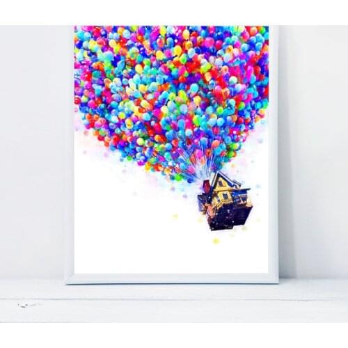 Up Balloon House Watercolor Art Prints Disney Up Pixar Poster Balloon House Printable Wall Decor Canvas Living Room Home Decor