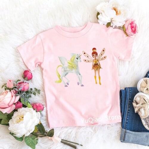 High Quality Pink Tshirt For Baby Girls Cartoon Mia And Me T Shirt Summer Child T-Shirt Kids Clothing Party Birthday Gift Top