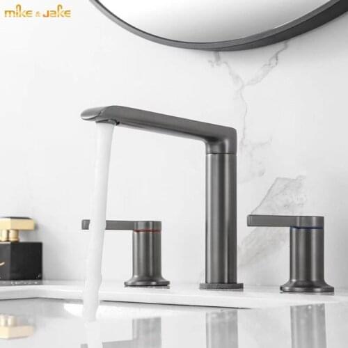 Widespeead bathroom gunmetal brass tap 3 holes bathroom mixer brush gold widespread 3hole Bathroom Sink golden Faucet