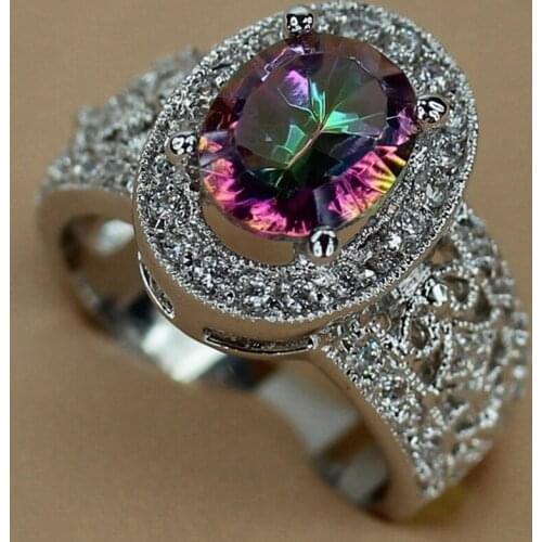 SHUNXUNZE luxury Charms Engagement Wedding rings for women dropshipping Rainbow Cubic Zirconia Rhodium Plated R3274 size 6 7 8 9