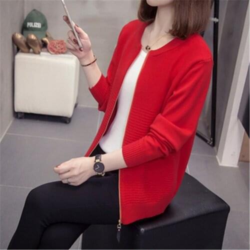 Plus Size Cardigan 2021 Autumn Long Sleeve Sweater Women Ribbed Knitted Cotton Top Red Pink Ladies Soft Outerwear Female ZY5852