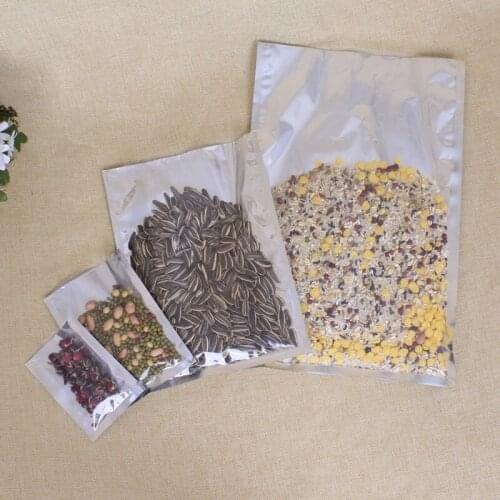 100pcs Translucent vacuum flat bottom bag three sides sealed empty bags aluminum foil pocket food candy gift package