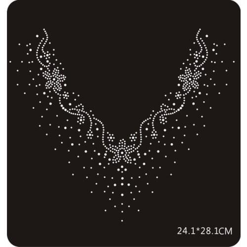 2pc/lot flower sweater neckline transfers design iron on transfer patches hot fix rhinestone transfer motifs fixing rhinestones