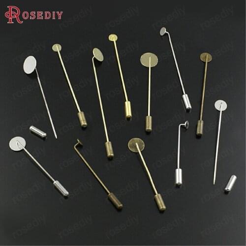 20PCS with stopper with Can paste Round Disk Brass Brooch Base Brooch Pins Hat Pins Jewelry Accessories Findings Wholesale