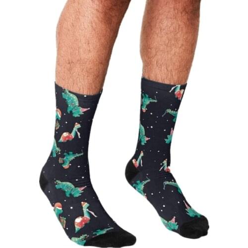 2021 Funny Mens socks Dino Xmas Party Time dinosaur Printed hip hop Men Happy Socks cute boys street style Crazy Socks for men