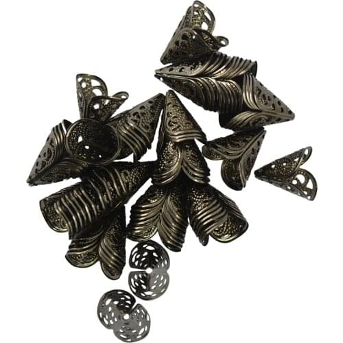 2x 50Pcs 16mm Filigree Hollow Cone Flower Beads Cap Jewelry DIY Making Findings Black