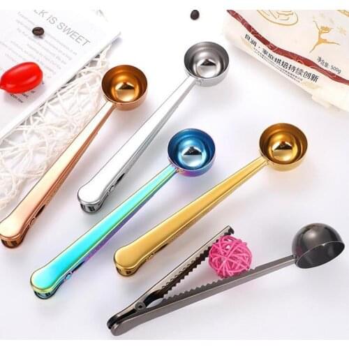 5 Colors Coffee Scoops Measure Spoons Stainless Steel 430 Bake Spoons with Clip Kitchen Measuring Tools#173