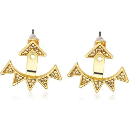 5 Small Shiny Crystal Triangle Teeth Metallic Silver Plated Golden Stud Earrings for Women