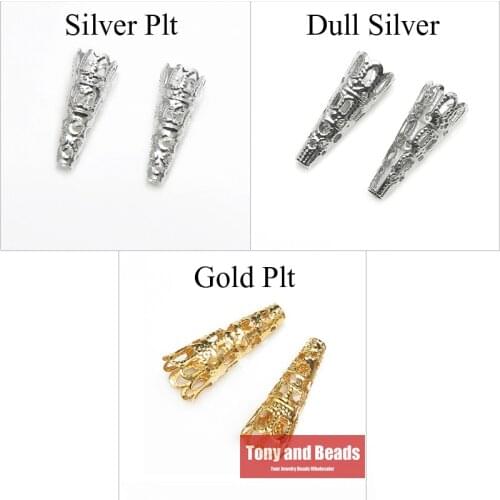 50Pcs=1Lot ! ) Free Shipping Jewelry Finding 9x22MM Bugle Filigree Bead End Cap Cone Gold Silvers Bronze Nickel Plated No.BC8