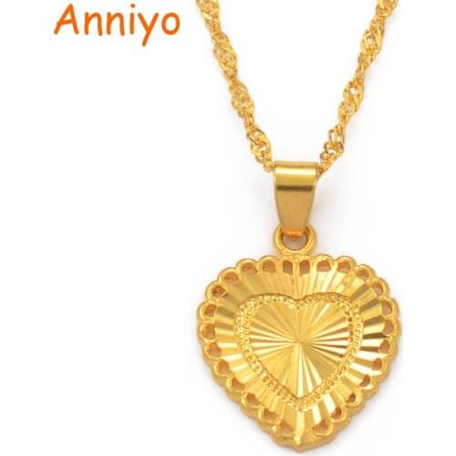 Anniyo Heart Pendant Necklaces Women Girls Gold Color Charm Jewelry Romantic Party Accessories Wife Mother Gifts #001136