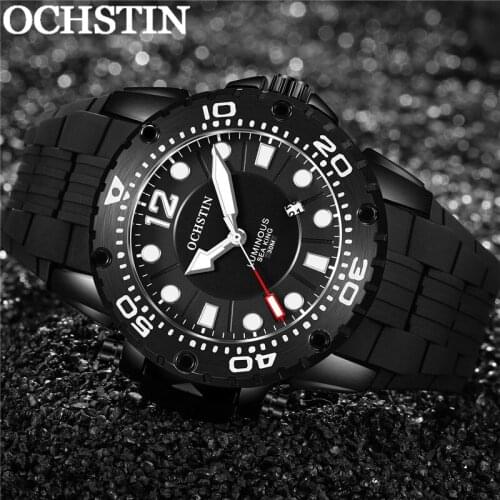 OCHSTIN Men Watch Top Luxury Brand Black Military Army Waterproof Male Clock Sport Business Rubber Quartz Man Wristwatch 6124