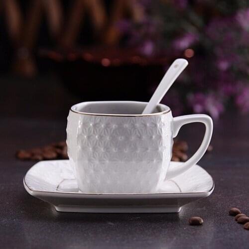 Tea Set Embossing Porcelain Pure White Bone-china Coffee Pots / Cups/ Tray/ Sugar