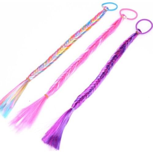 Childrens Wig Twist Braids Rubber Band Fringed Princess Gradient Color Pony Tail Hair Accessories