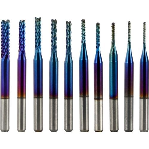 DZQ 10pcs Blue Gradient Carbide Twist Drills with Titanium Coat Cutting Edge Diameter 0.8-3mm 1/8" Shank Works with PCB, SMT, CN