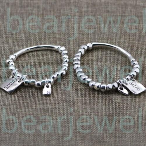 European Fashion Personality 19CM Elastic Spain Jewelry Health and Lucky Bangle Silver Bracelet for Women Gifts