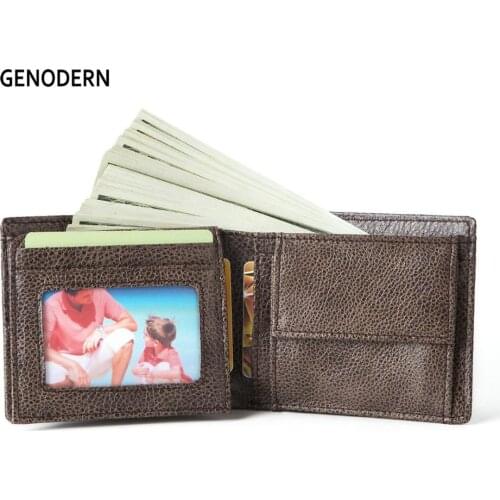 GENODERN New Arrival RFID Short Wallet for Men with Coin Pocket Genuine Leather Men Wallets Bifold Male Purse Man Wallet