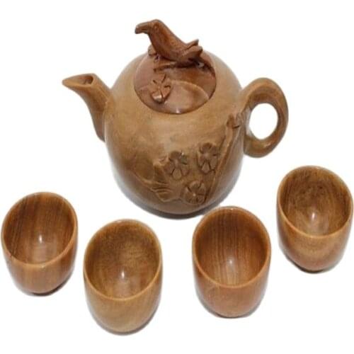 China handmade jade carving natural stone jade teapot and tea cup A set