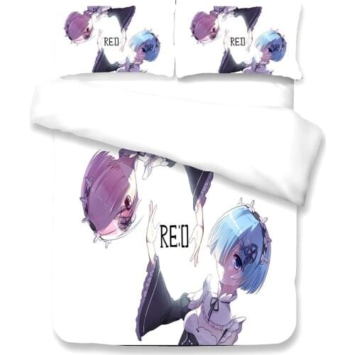 Animation Series Life In A Different World From Zero Rem Girl Pattern Duvet Cover and Pillowcase Decorate 3pcs Bedding Set Soft