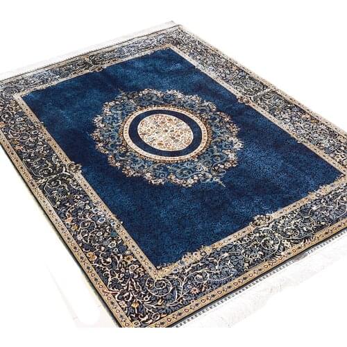 4x6 ft Blue Oriental Area Rugs Hand Knotted Pure Silk Perssian Handmade Carpet With Free Shipping