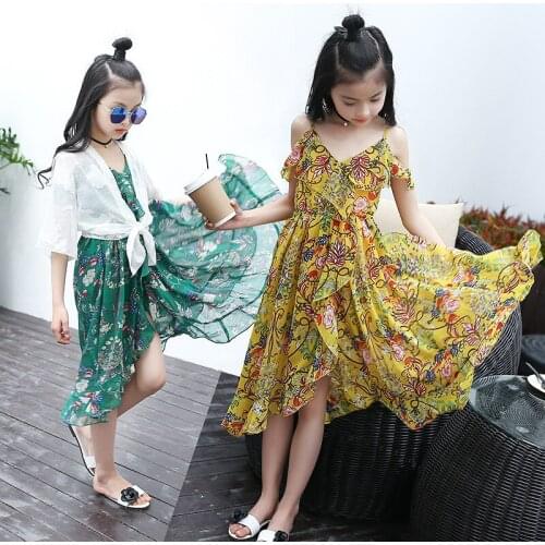 Summer 2018 Girls Summer Bohemian Dresses Beach Dresses Shawls and Chiffon Dresses