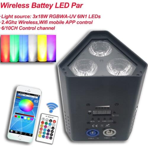 Mini LED Par Light 54W DMX Wireless RGBWA-UV 6IN1 For LED DJ Party Stage Lights Wash LED 2.4Ghz Wireless Remote Control Battery