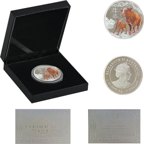 2021 The YEAR Of OX Silver Commemorative Metal Coin Elizabeth II Cute Animal W/ Luxury Box