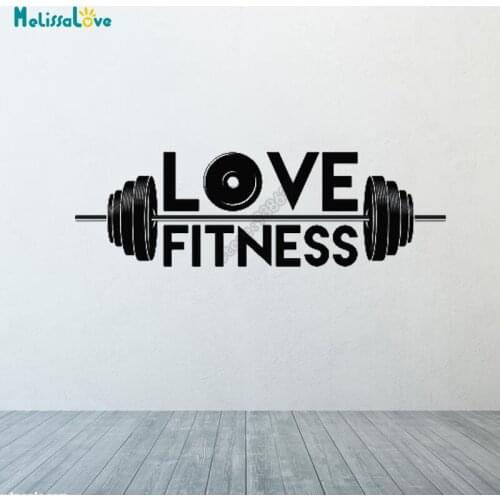 Love Fitness Gym Sticker Weights Fitness Them Gymnasium Decal Removable Vinyl Wall Art Room Home Window Decor Stickers B581