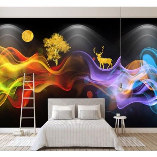Bacaz Modern Dream Curve Deer Mural Wallpaper for Walls Bedding Room Sofa Background 3D Flower Mural Wall papers 3d stickers