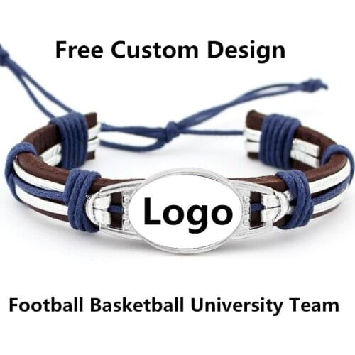 Customizable Football & Basketball Team Logo Charm Leather Bracelets for Man Woman Dropshipping