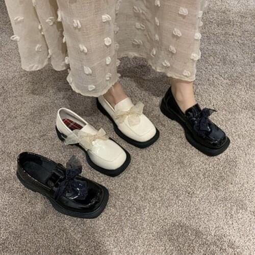 Summer new womens British style small leather shoes soft sister bow knot all-match college style one-step single shoes