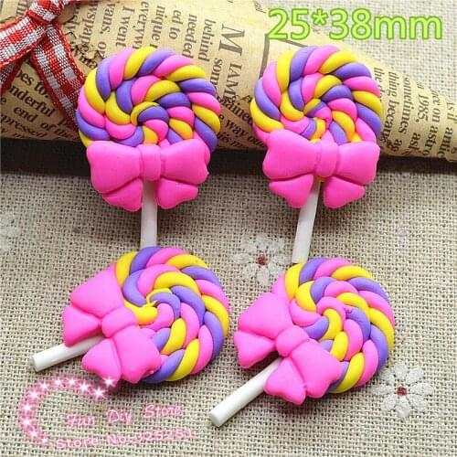 New arrival kawaii rose purple Polymer clay candy lollipop 10pcs/lot 25*38mm