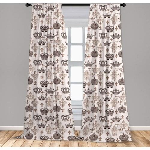 Fleur De Lis Window Curtains Crowns and Fleur-de-Lis Shapes in Engraved Style Fame Symbolic Artwork Print Window Drapes