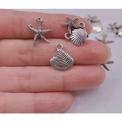 20 Pcs Starfish Shell Charms Dangle silver Color Zinc Alloy Pendants Jewelry Diy Material Accessories Earring Bracelets Floating
