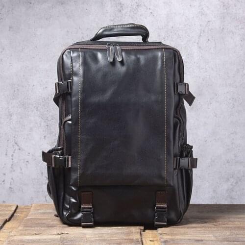 Casual simple mens genuine leather backpack natural leather large-capacity computer backpack ladies daily fashion travel bag