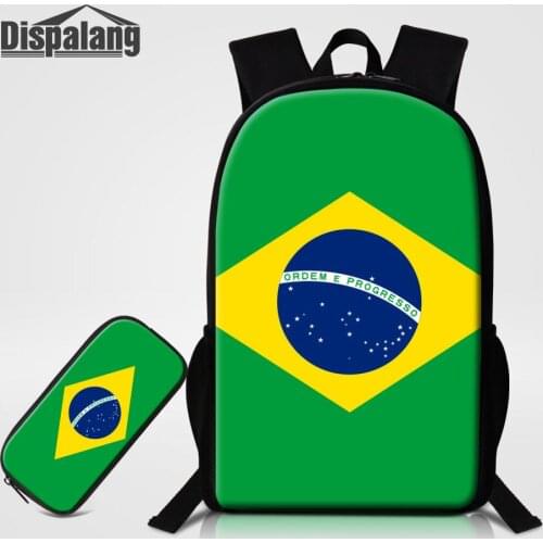 Brazilian National Flag Series School Bags For Teenag Girls Boys Lightweight Backpack With Pencil Case For Student 2 PCS Bagpack