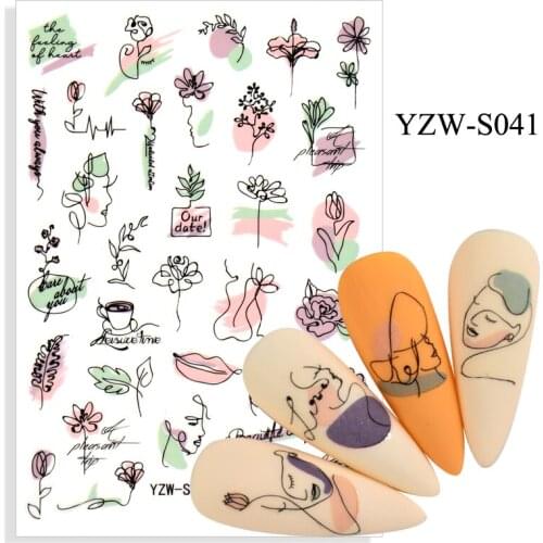 Self-adhesive 3D Stickers for Nails Sketch Line Flowers Lip Nail Art Decorations Autumn Fashion Sticker Women Girl Nail Foil