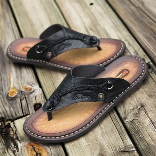 Topvivi Flip Flops for Men plus Size 47 leather slippers Summer Fashion Men slides outdoor Breathable handmade slippers for men