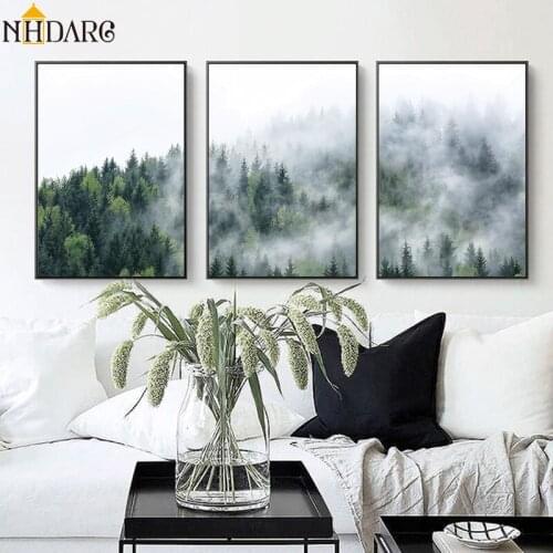Nordic Decoration Fog Forest Lanscape Wall Art Canvas Poster and Print Canvas Painting Picture for Living Room Home Decor