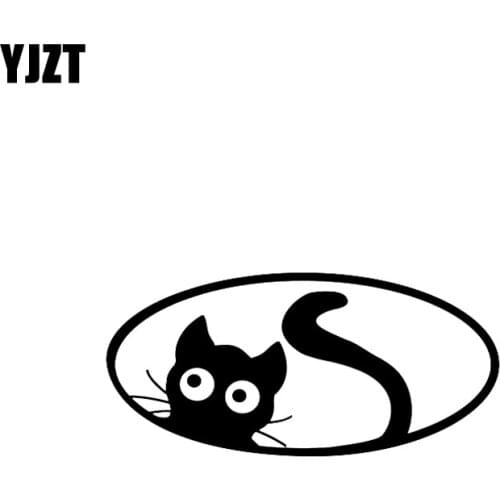 YJZT 13.6CM*6.5CM Cat Cute Peeking Meow Car Sticker Funny Vinyl Decal Black Silver C10-02424