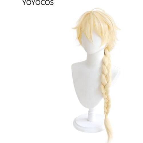YOYOCOS Genshin Impacto Aether Cosplay Wig Golden Braid Heat Resistant Synthetic Hair Wigs Halloween Carnival Party Role Play